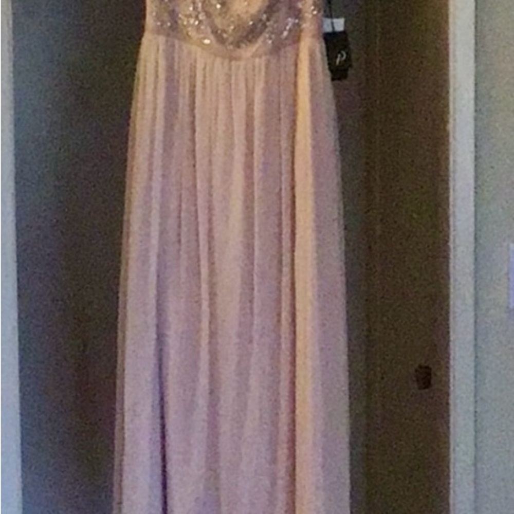 Adrianna Papell Blush Bodice Chiffon Gown Size 6 - Picture 4 of 8